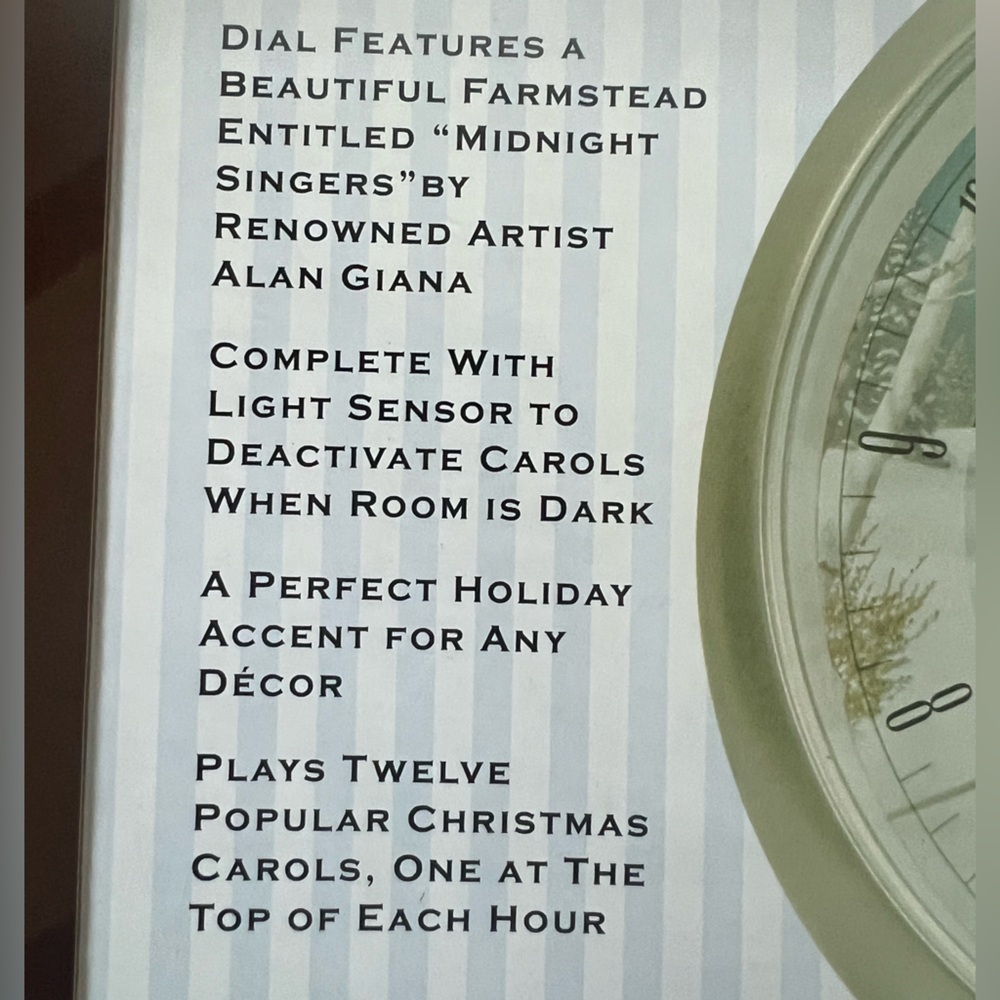 Christmas-Winter Scene Wall Clock Plays 12 Christmas Carols, 1 per hour EUC - Picture 8 of 8